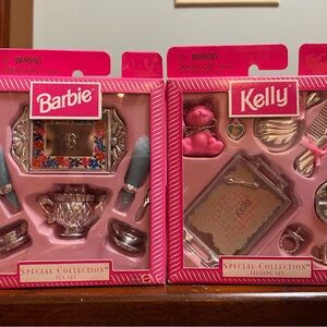 Mattel Barbie and Kelly Doll Set with Silver Tea Accessories